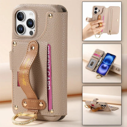 【ブックスタイル】キーリング付き レザー調 財布一体型 手帳型 iPhoneケース｜ファスナー収納・多色展開 #240128