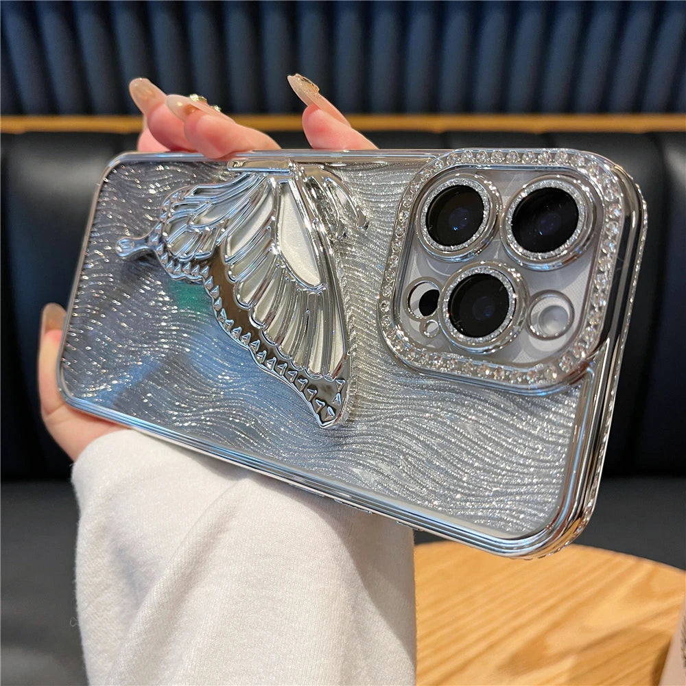 立体メタリック バタフライ iPhoneケース｜グリッター ラメ #240225