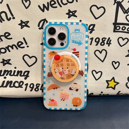 【カフェスイーツシリーズ】レトロカフェデザイン グリップ付き iPhoneケース #240609