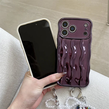 【ウェーブフレーム】パールチャーム付き スマホケース｜iPhone対応 #241217