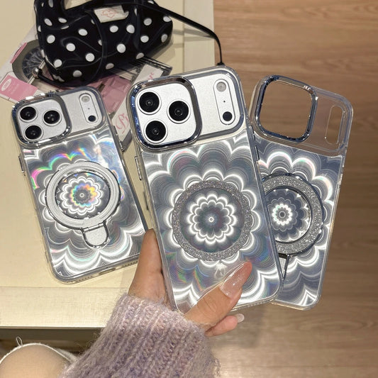 ホログラム ボヘミアンフラワー Magnet 折りたたみリング付き iPhoneケース #231023