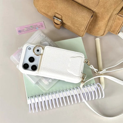 【ベアポケットレザー】くまエンボス × カード収納付き ショルダースマホケース｜iPhone対応 #250208