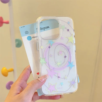 【スターシリーズ】キラキラ星柄 リング付き 透明スマホケース｜iPhone対応 #250907