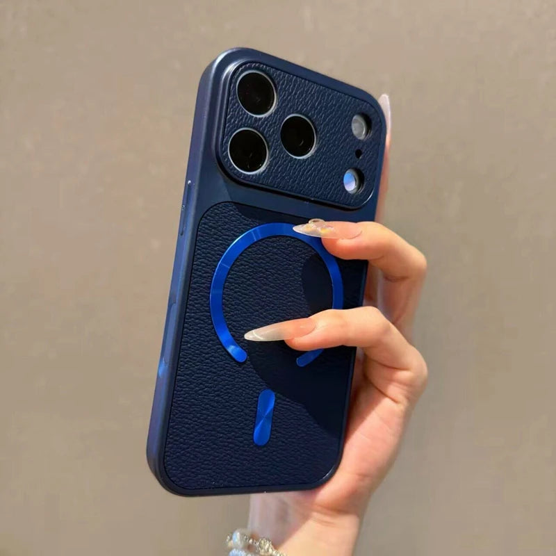 レザー調 コントラストフレーム Magnet内蔵 iPhoneケース｜上品・大人シンプル #260058