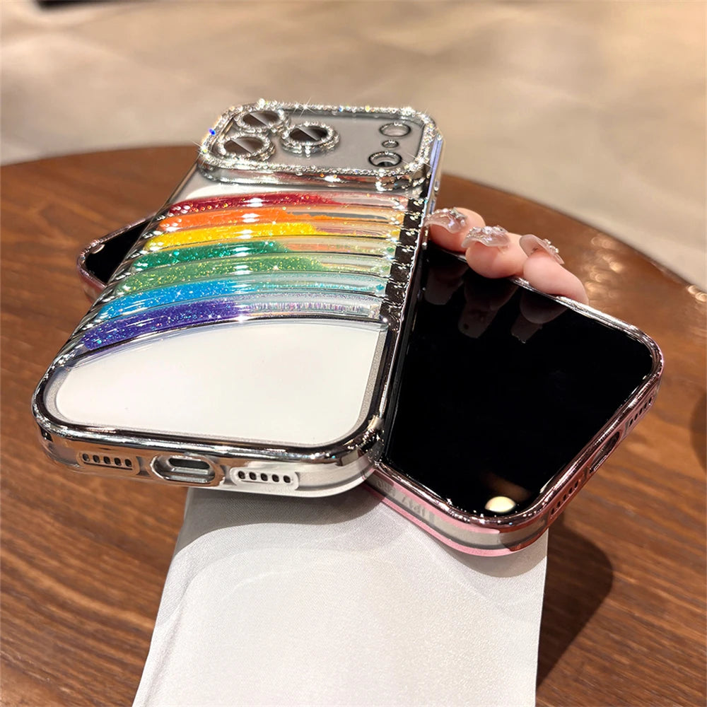 【グリッターレインボー】七色アーチ × クリアキラキラケース｜iPhone対応 #240908