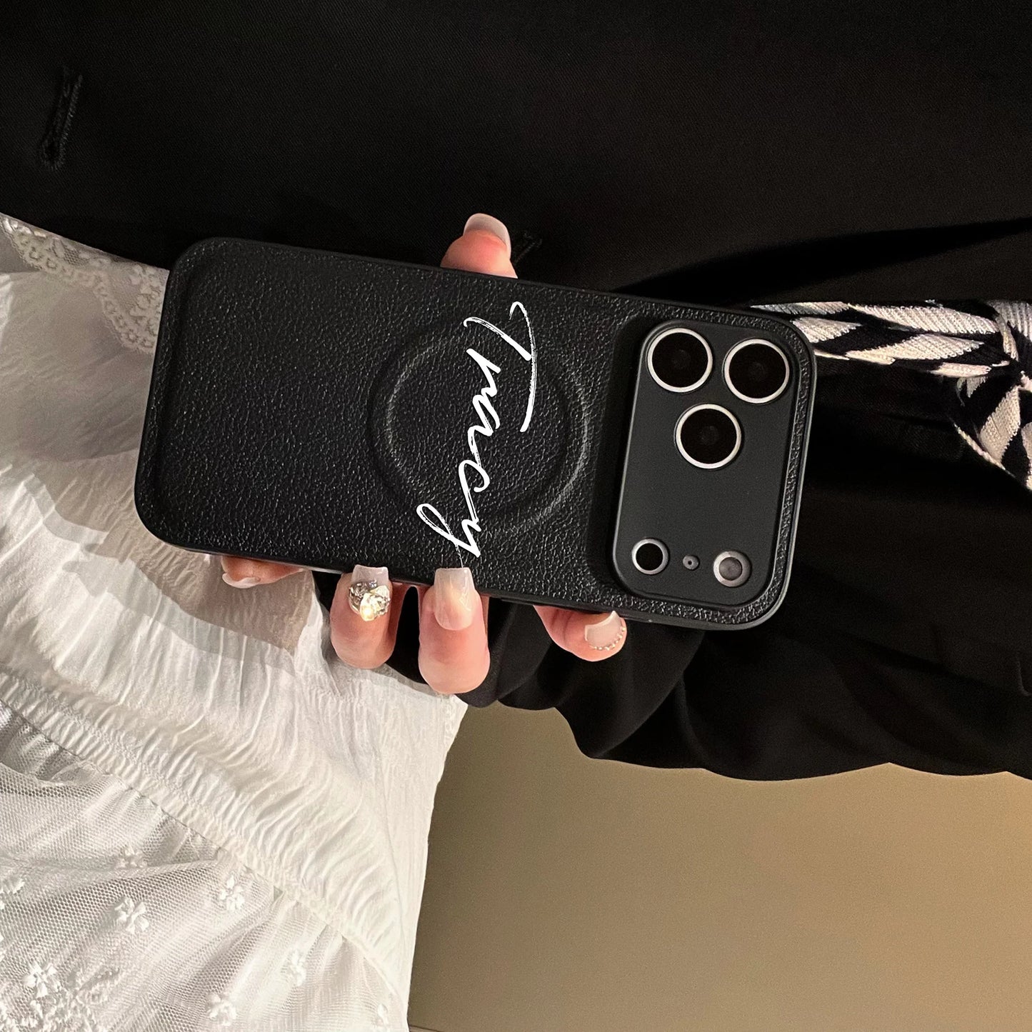 【カスタムシリーズ】名入れ レザー調 マグネット対応 スマホケース｜iPhone対応 #240725