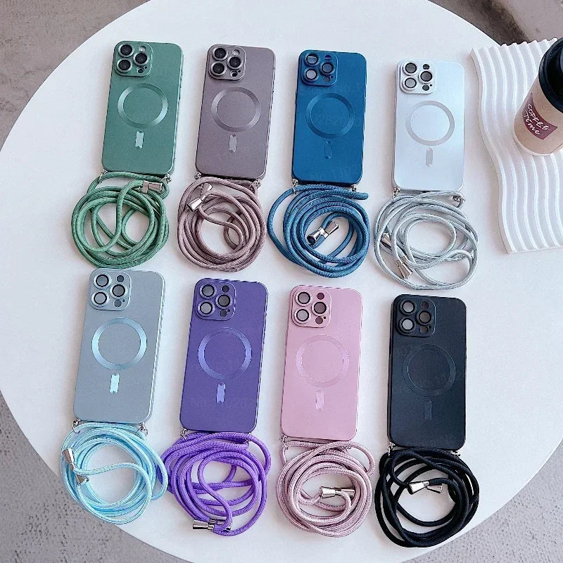 【ワイヤレス充電対応シリーズ】マットメタル ストラップ付きシンプルデザイン スマホケース｜iPhone対応 #251106