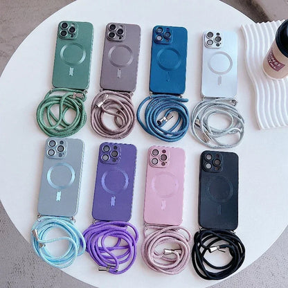 【Magnet内蔵】マットメタル ストラップ付きシンプルデザイン スマホケース｜iPhone対応 #251106