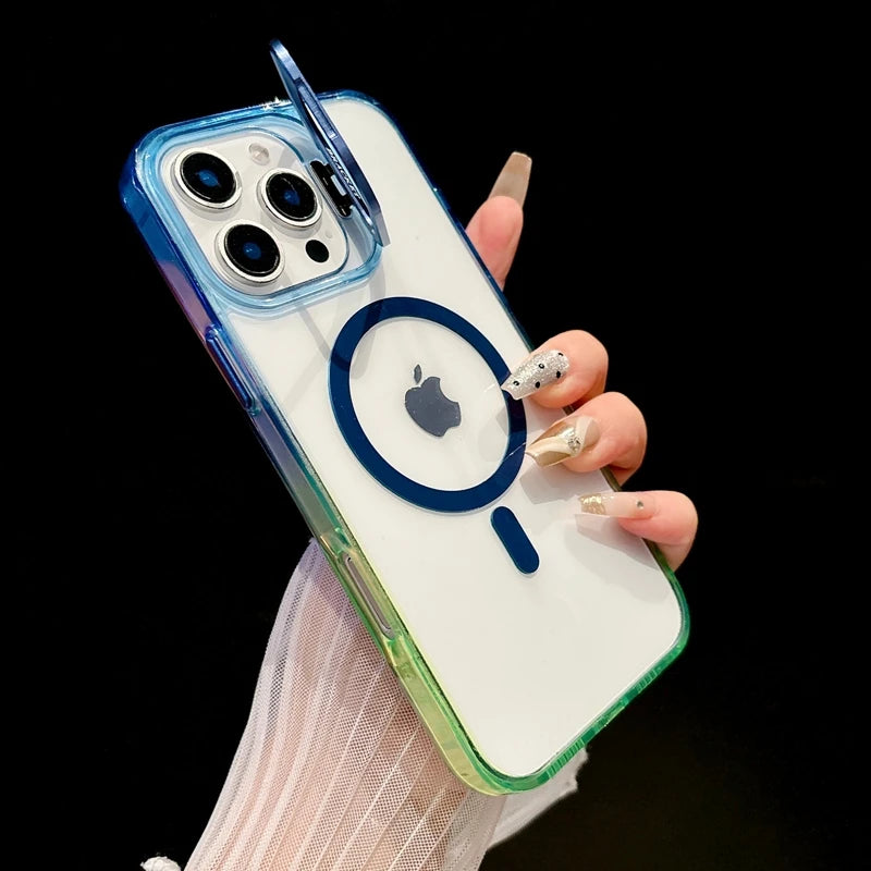 【グラデーションフレーム】 ワンタッチスタンド クリア スマホケース｜iPhone対応 #240902