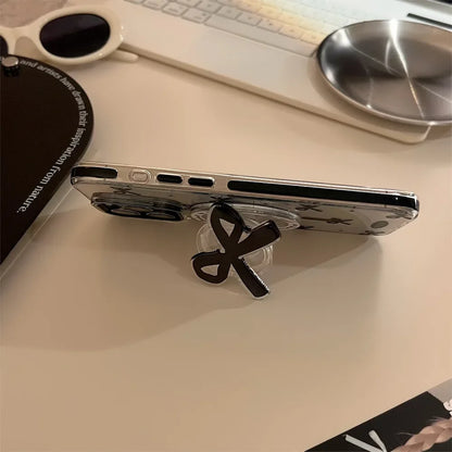 リボンモチーフ iPhoneケース｜クリアデザイン・グリップ付き #240606