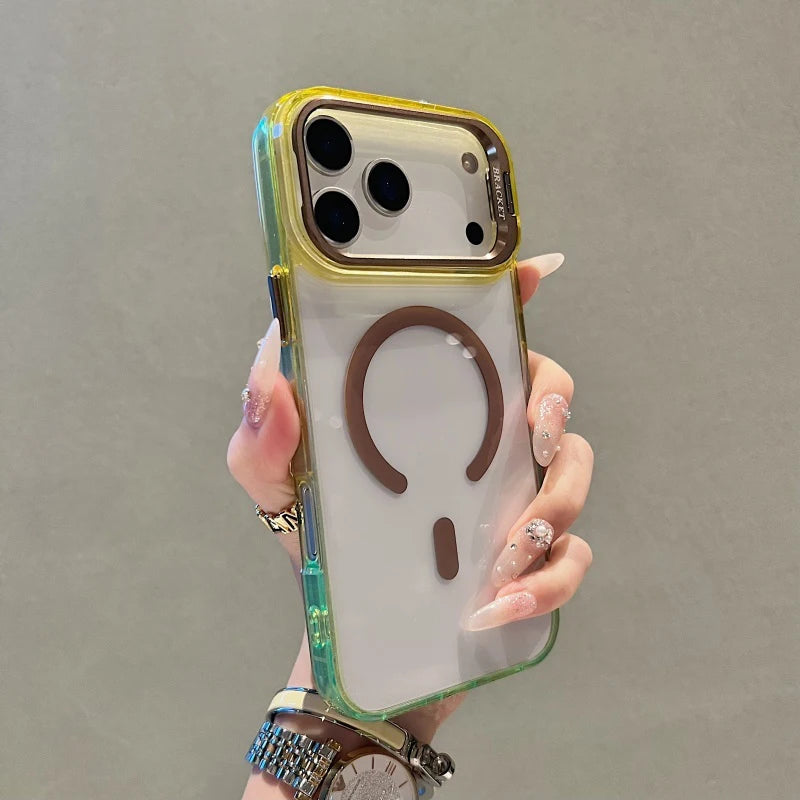 【グラデーションフレーム】 ワンタッチスタンド クリア スマホケース｜iPhone対応 #240902