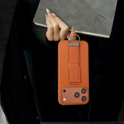 スタンド一体型 レザー調 折りたたみスタンド iPhoneケース｜シンプルデザイン#240329