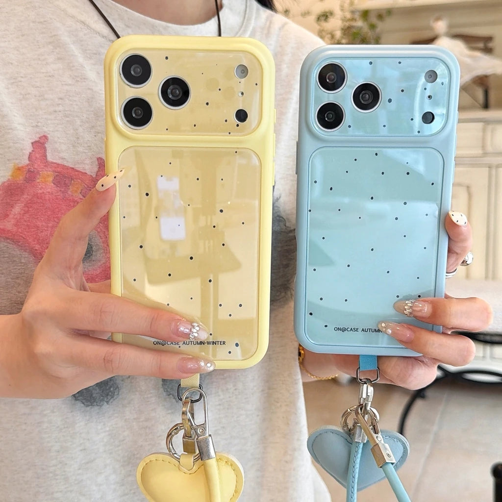 ドット柄 ハートチャームストラップ付き iPhoneケース｜淡色パステル #260049