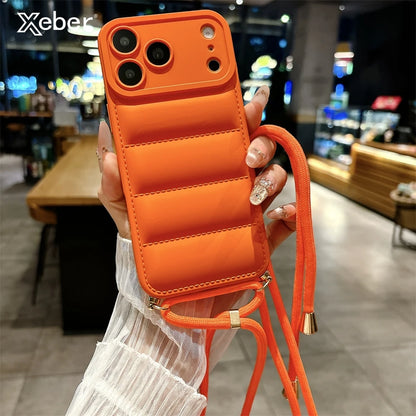 ダウンジャケット風 ソフト iPhoneケース｜ストラップ付き・カラーバリエーション豊富 #240601