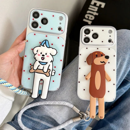立体 犬 ドット柄 iPhoneケース｜かわいい アニマル 3Dモチーフ・ストラップ付き #260065