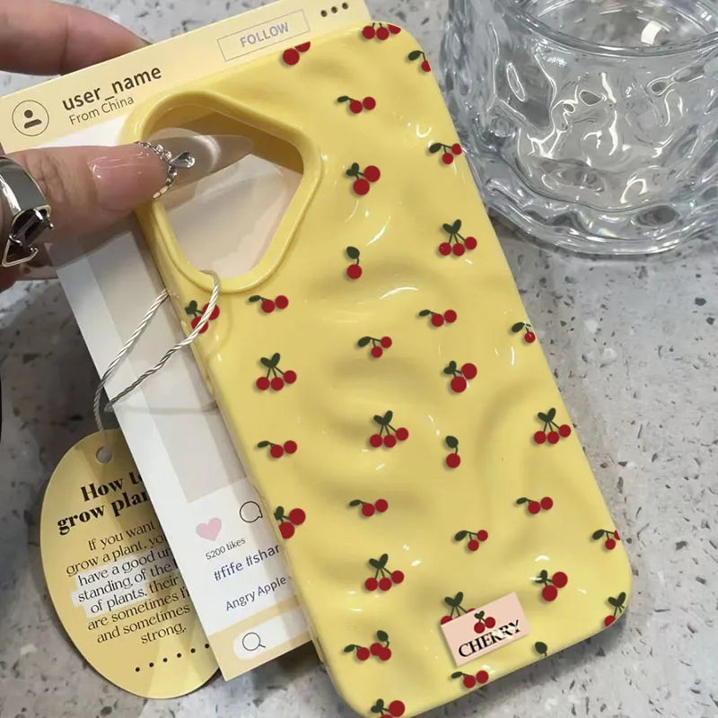 【フルーツシリーズ】小さなチェリー総柄 ポップカラー かわいいスマホケース｜iPhone対応 #251028