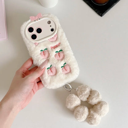 【ピーチファーリボン】もこもこピーチ×リボンカメラカバー スマホケース｜iPhone対応  #250113