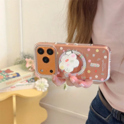 【カラフル】フラワーiPhoneケース Magnetスタンド クリア ｜ナチュラル・韓国風 #231025