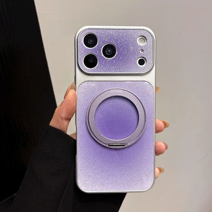 【グラデーション】ラメ シルバーフレーム リングスタンド Magnet内蔵 iPhoneケース グリッター PCA #261283　