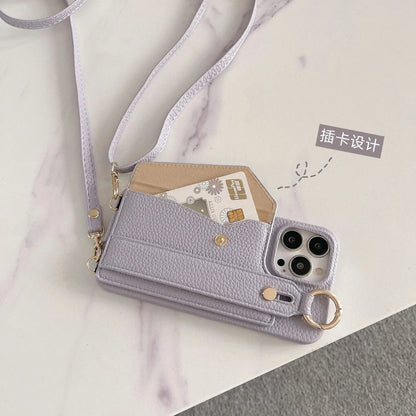 【ストラップ付き×カード収納】ウォレット レザー風 スマホケース｜iPhone対応 #250515