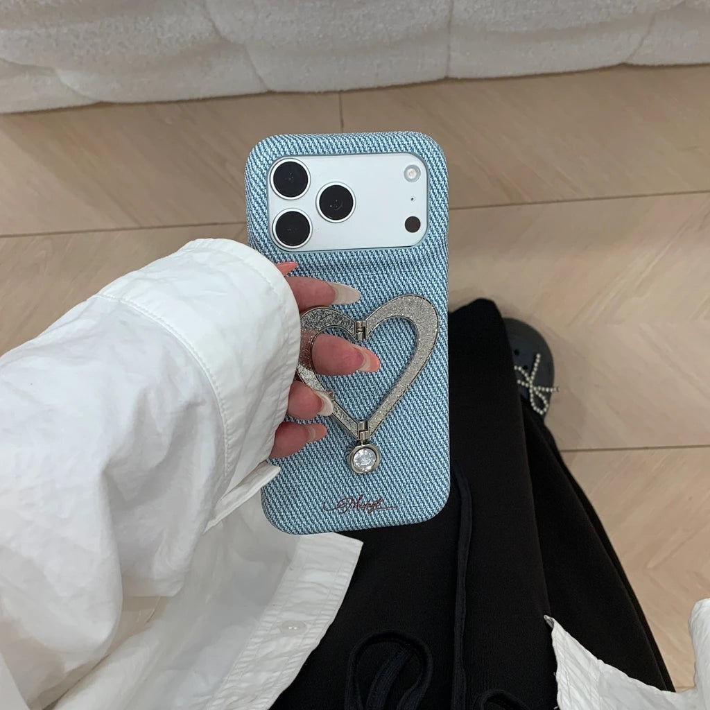 ハート型グリップ レザー調 iPhoneケース｜レオパード＆淡色・大人シック #260034