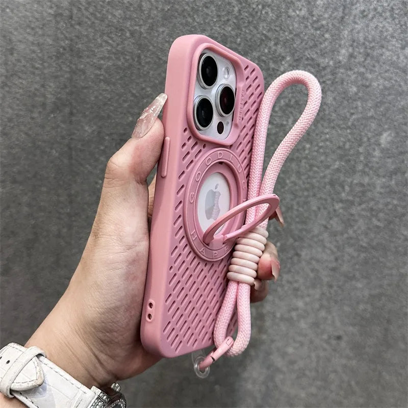 耐衝撃 iPhoneケース ロープストラップ付き マグネット対応 落下防止 スポーツ風デザイン シリコンケース ｜iPhone対応 #250410