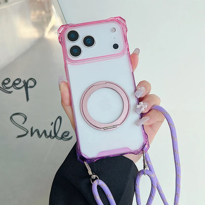 ショルダーストラップ＆マグネット内蔵リング付き カラーフレームクリア iPhoneケース 全5色 #261129
