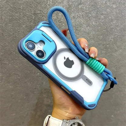 カメラカバー付き Magnet内蔵 iPhoneケース｜ストラップ付き レンズ保護 #240104