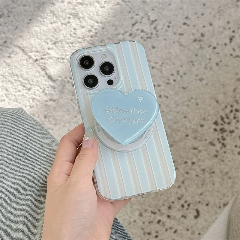 【ハートシリーズ】ストライプ＆立体ハートグリップ 大人かわいいスマホケース｜iPhone対応 #251026