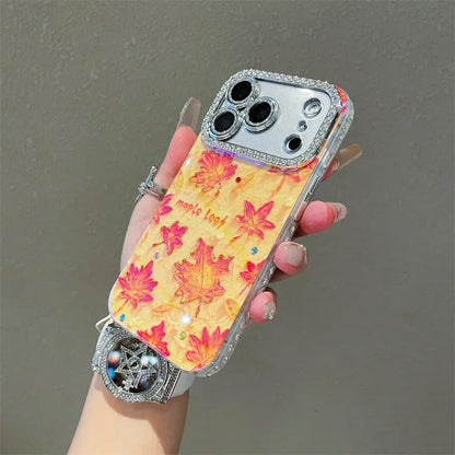 【メイプルリーフ】紅葉 クリア × ラメ オレンジ レンズ周りジュエリー ケース｜iPhone対応 #240917