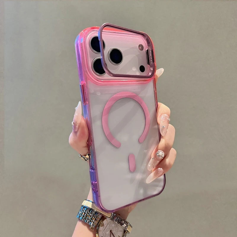 【グラデーションフレーム】 ワンタッチスタンド クリア スマホケース｜iPhone対応 #240902