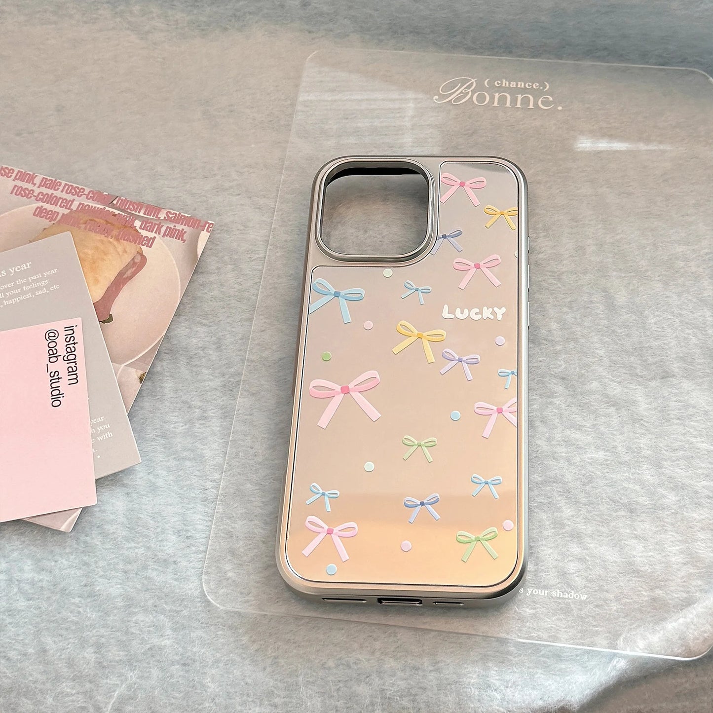 パステル カラフルリボン ミラー風 iPhoneケース｜韓国ガーリー・淡色デザイン #230813