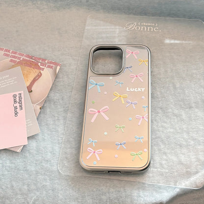パステル カラフルリボン ミラー風 iPhoneケース｜韓国ガーリー・淡色デザイン #230813