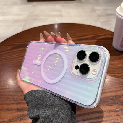 【Magnet内蔵】オーロラグラデーション 光沢リブ加工 スマホケース｜iPhone対応 #250831