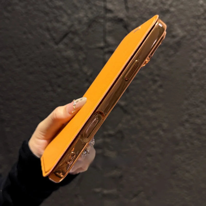 Magnet内蔵 レザー調 フリップ 手帳型デザイン カラーフレーム クリア iPhoneケース #240404