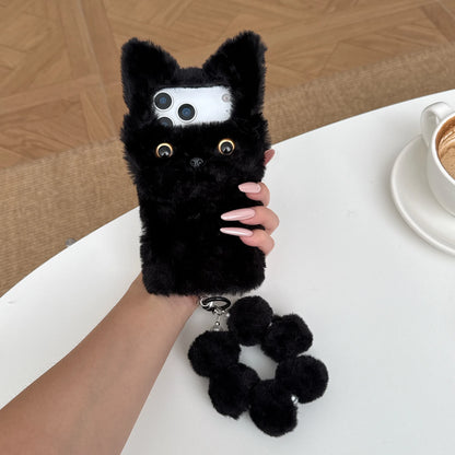 【キャットファーポンポン】ねこ耳 × ふわもこファー スマホケース｜iPhone対応 #250109