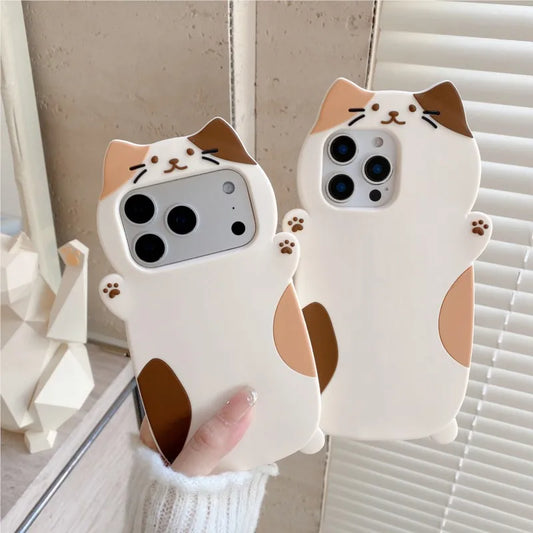 【猫耳シリーズ】三毛猫 肉球 立体キャットiPhoneケース｜マットTPU #240211