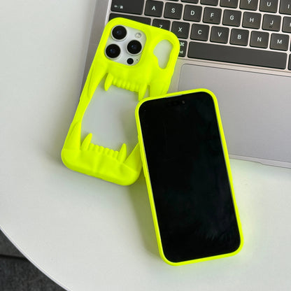 【ワイルドファング】ネオンイエロー・ピンク × 立体キバ クリアバンパー スマホケース｜iPhone対応 #240813