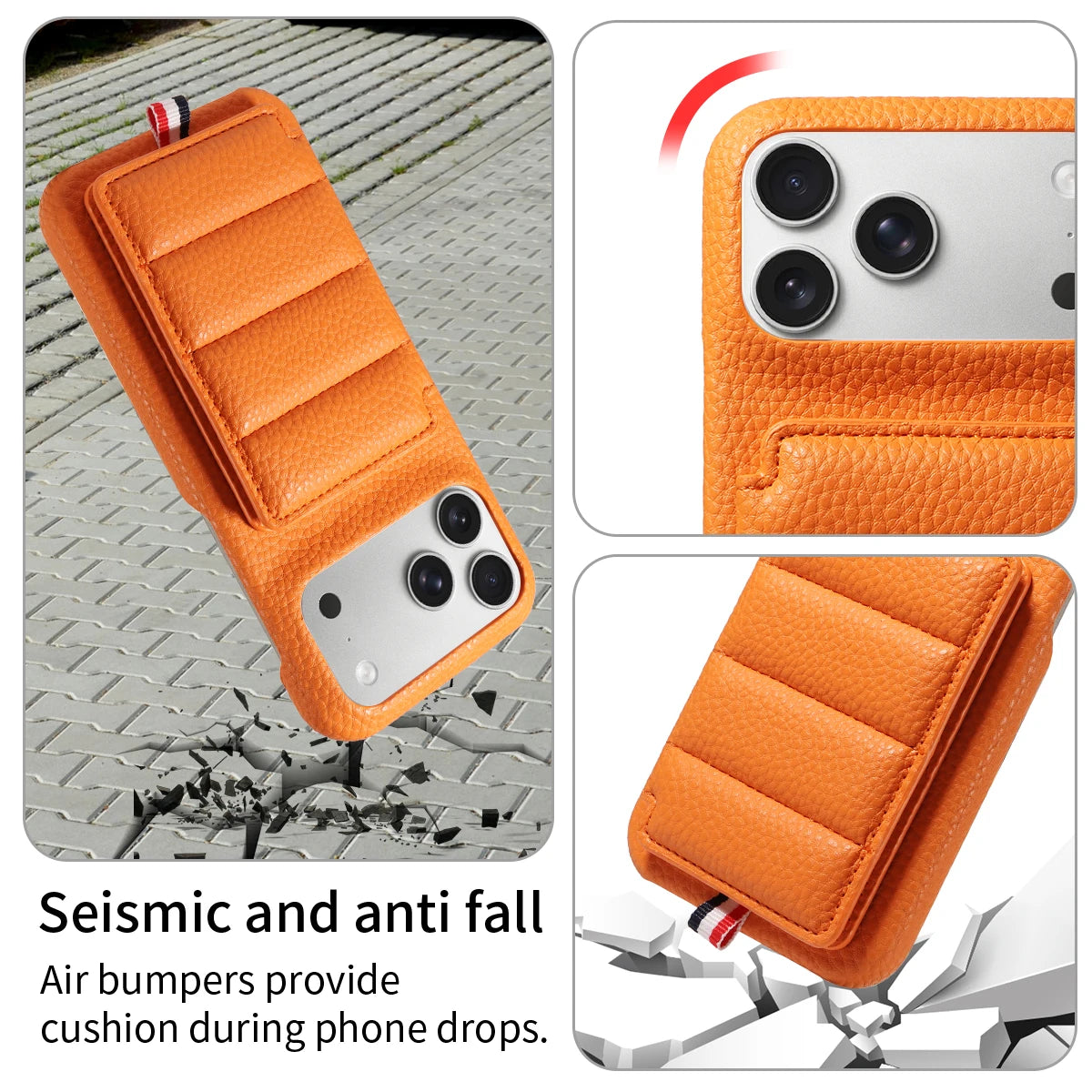 カード収納付き iPhoneケース｜キルティング レザー風デザイン・ロングストラップ付き #240528