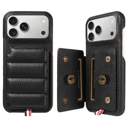 カード収納付き iPhoneケース｜キルティング レザー風デザイン・ロングストラップ付き #240528