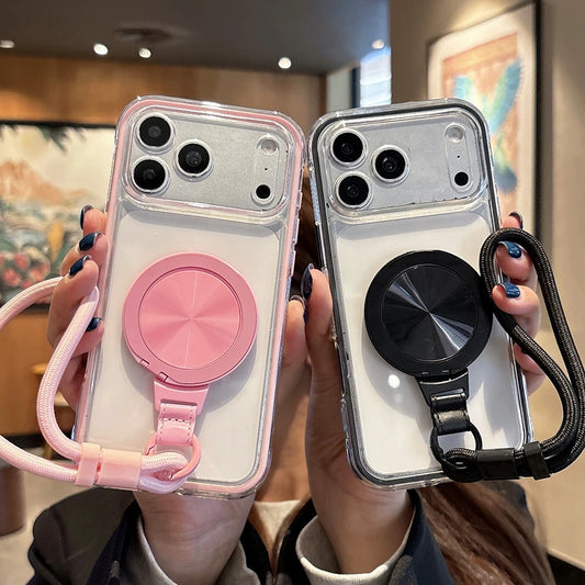 360度回転 リングスタンド クリア iPhoneケース｜ ストラップ付き ・落下防止 #231215