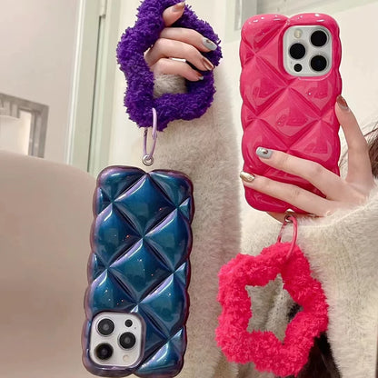 【もこもこスターストラップ】立体ダイヤ風 キラキラ光沢 スマホケース｜iPhone対応 #250926