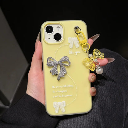 【ビジューリボン】パールチャーム付き スマホケース｜iPhone対応 #240624