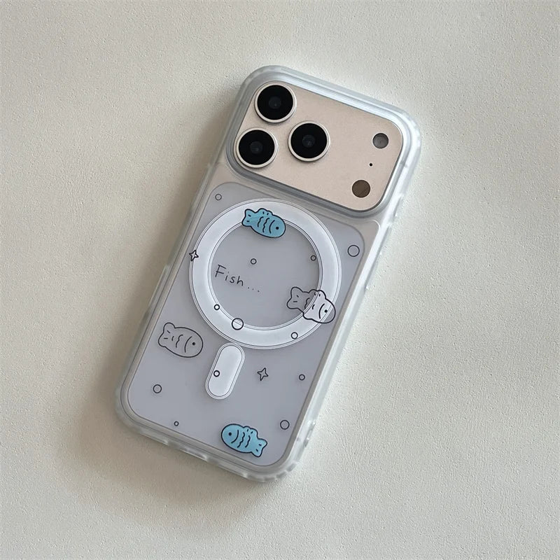 【Magsafe対応】ふわふわ 3D フィッシュファー ポップスタンド × クリアデザイン スマホケース｜iPhone対応 #241226
