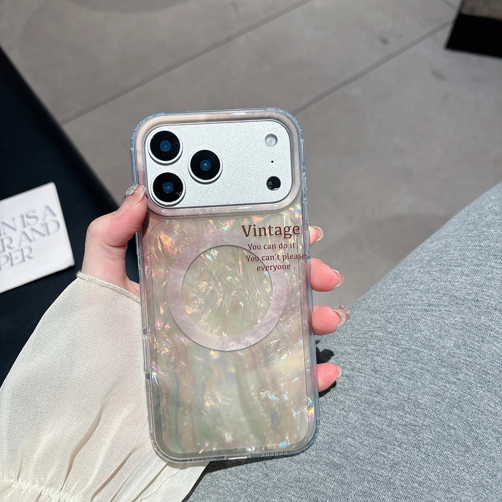 【Magsafe対応】大理石風 シェルグロウ オーロラパール スマホケース｜iPhone対応 #250127