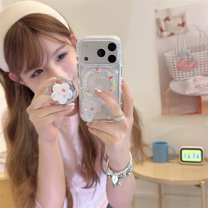 【カラフル】フラワーiPhoneケース Magnetスタンド クリア ｜ナチュラル・韓国風 #231025