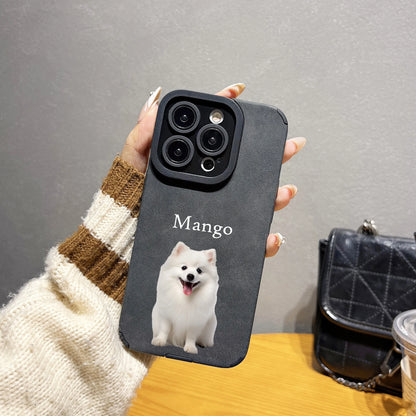 【カスタムNAMEシリーズ】ペット写真×ネーム入り スエード調 フォトケース｜iPhone対応 #241007