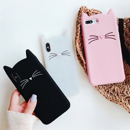 【猫耳シリーズ】ミニマル キャットフェイス iPhone ケース｜マット質感・ソフトTPU #240210