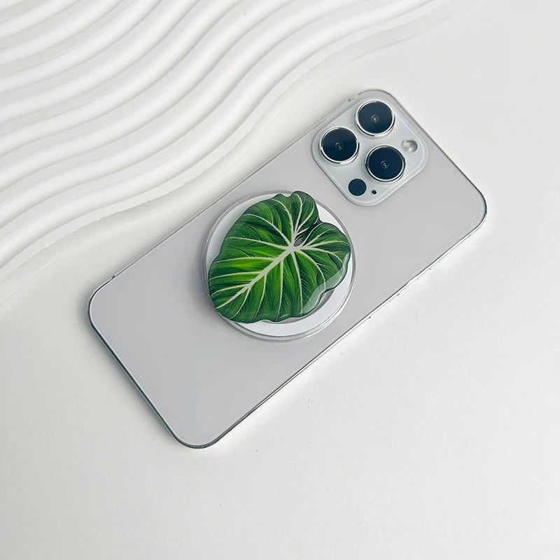 スマホグリップ｜ボタニカル リーフデザイン スマホスタンド 落下防止 #260426