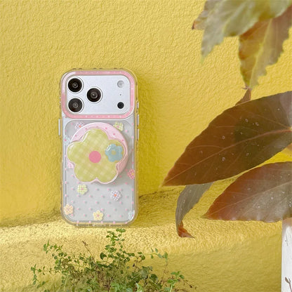 チェックフラワーグリップ 花柄 透明感 Magnet内蔵 iPhoneケース｜パステル #260028